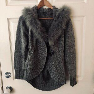 ☕ [Women M] EMOTIONS Faux Fur Collar Cardigan Sweater Boho Cozy Cottage Warm ☕